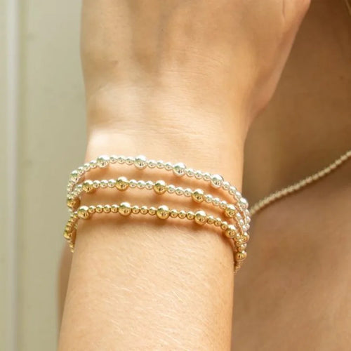 18K Gold Plated Beaded Bracelet for Women Adjustable Triple Tone Waterproof Stackable Jewelry Dainty Pulseras Mujer Gift for Her